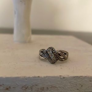 Sterling silver ring with small lab diamond accents